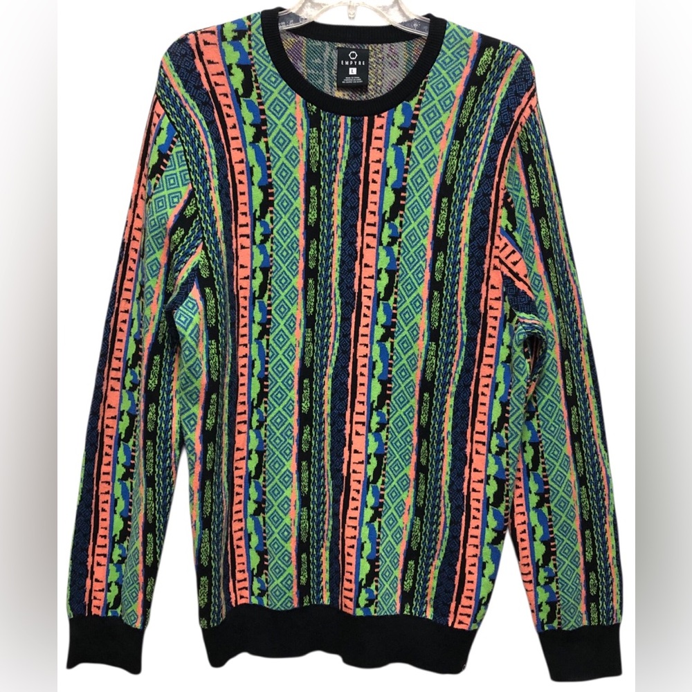 Empyre Vertical Multicolor Size L.Stripe Sweater Men Long Sleeve.Knit Crew Neck